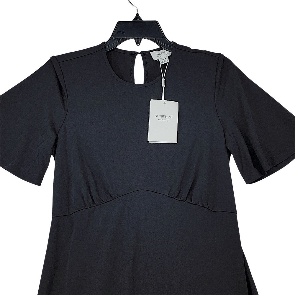 Seraphine Helena Midi Dress 6 Women Black Flounce Hem Jersey Stretch Maternity - Picture 4 of 16